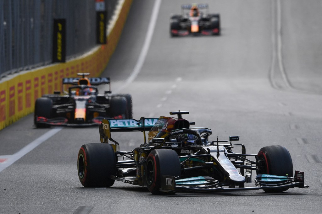 Lewis Hamilton's F1 car leads Verstappen's Red Bull
