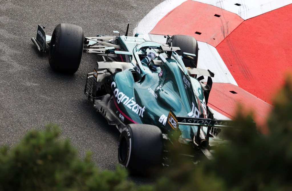 Lance Stroll's green and pink Aston Martin Formula 1 car