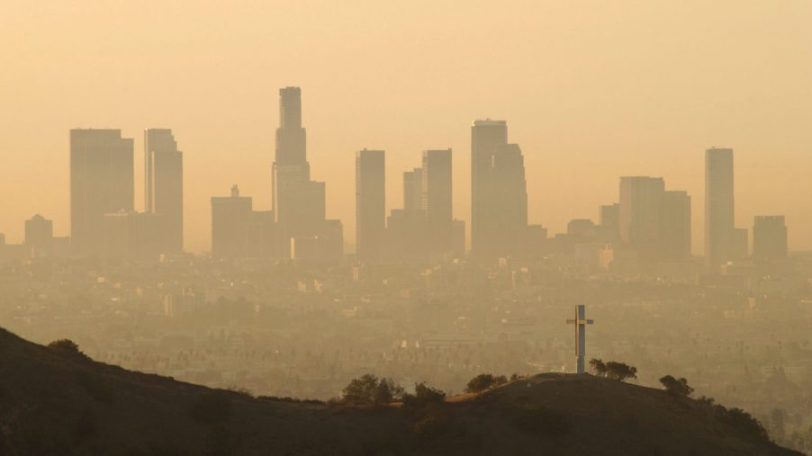 The Los Angeles skyline, choked with air pollution
