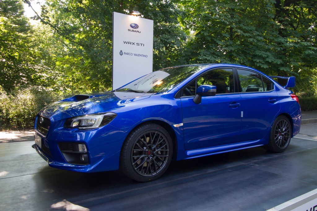 A blue 2020 Subaru WRX STI