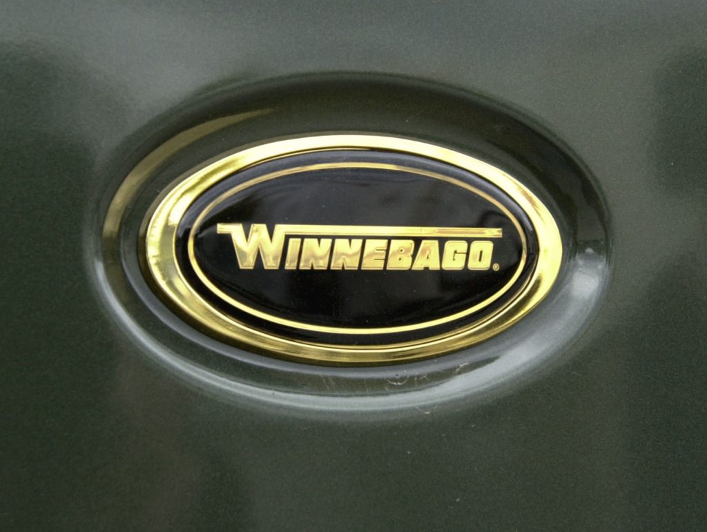 a winnebago logo on a dark greenish gray winnebago model 