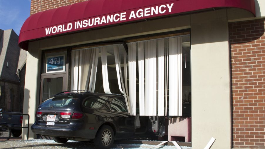 This car that crashed into an insurance agency will certainly be needing a rebuilt title