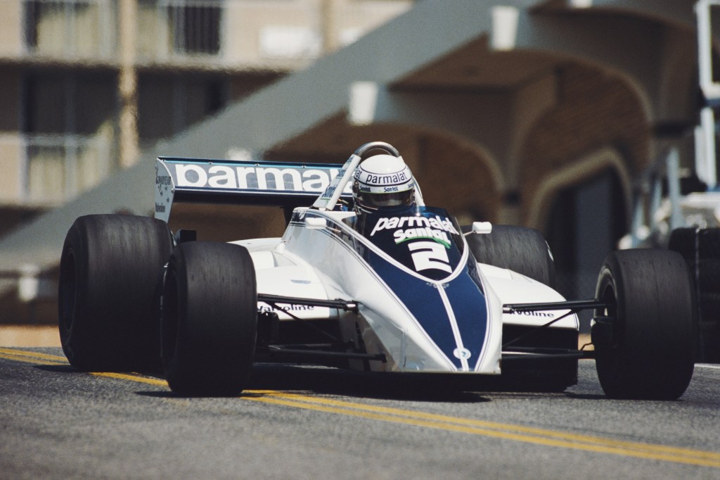 Brabham's white and blue BT49D Formula 1 car