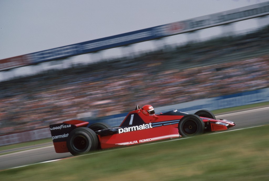 Niki Lauda in the red Brabham Formula 1 fan car