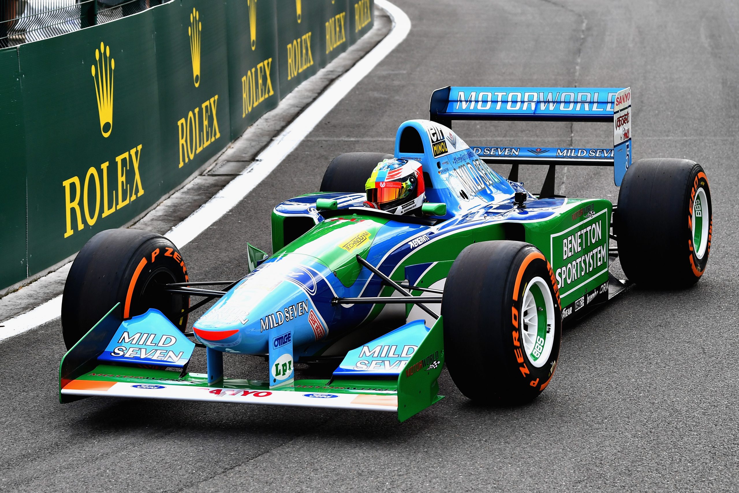 The green and white Benetton B194 Formula 1 car