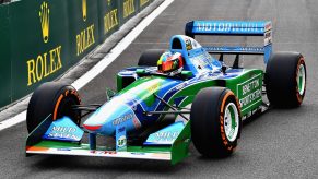 The green and white Benetton B194 Formula 1 car