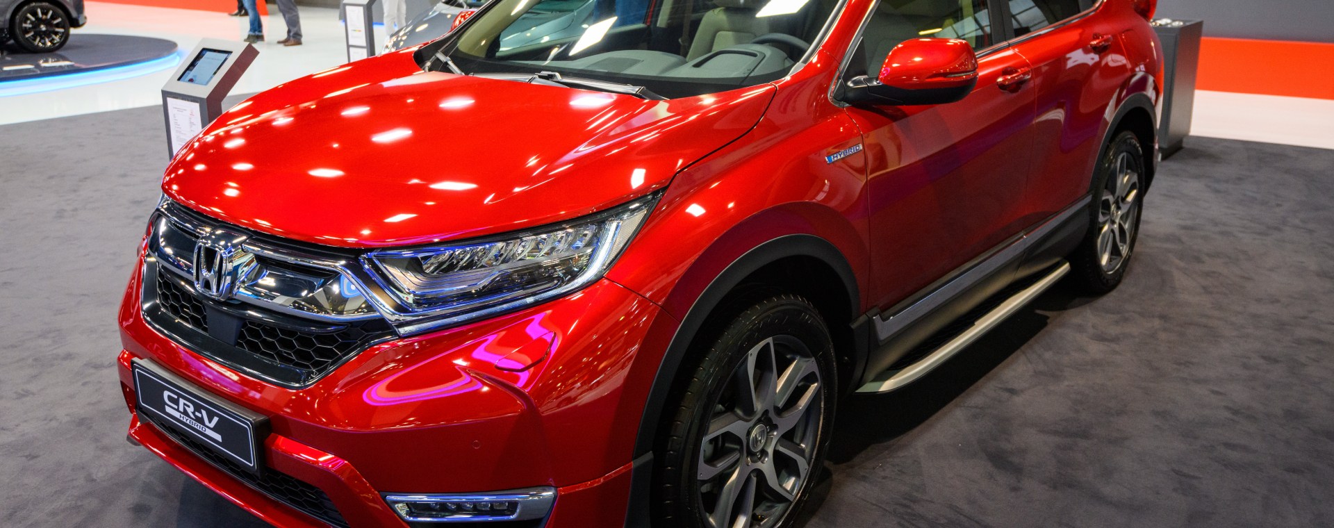 A red Honda CR-V at Brussels Expo on January 9, 2020 in Brussels, Belgium.