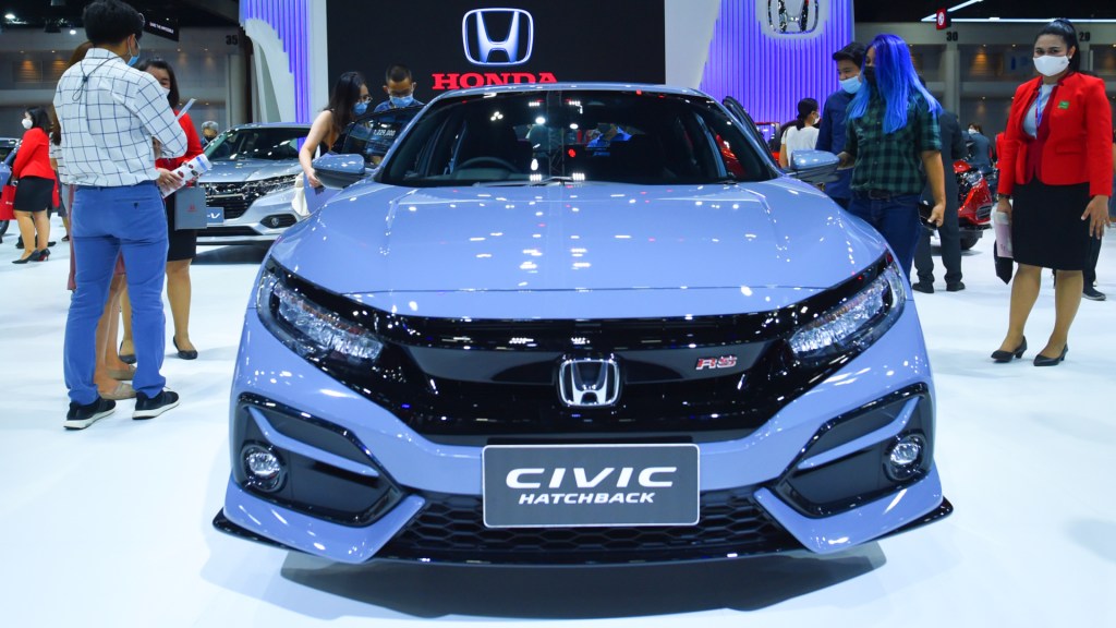 A blue Honda Civic car during at the 42nd Bangkok International Motor Show 2021 in Bangkok, Thailand.
