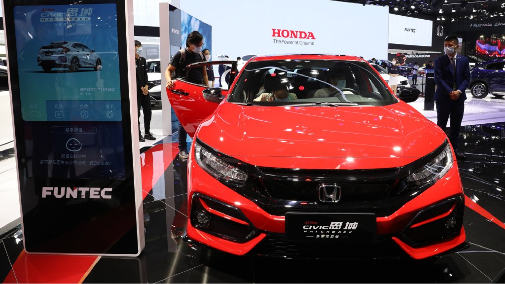 A Honda Civic sedan is on display during 2020 Beijing International Automotive Exhibition.