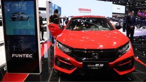 A Honda Civic sedan is on display during 2020 Beijing International Automotive Exhibition.