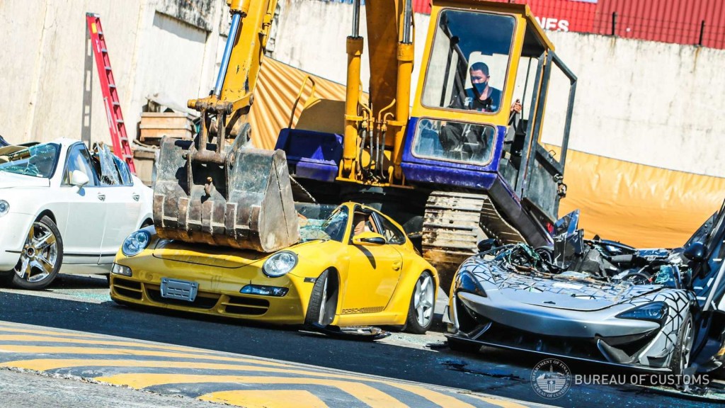 Illegal Philippines Porsche smashed 