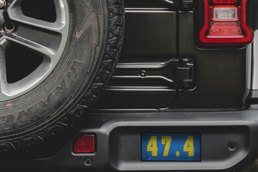 the second Jeep Wrangler teaser shows a jeep with 47.4 written on the back