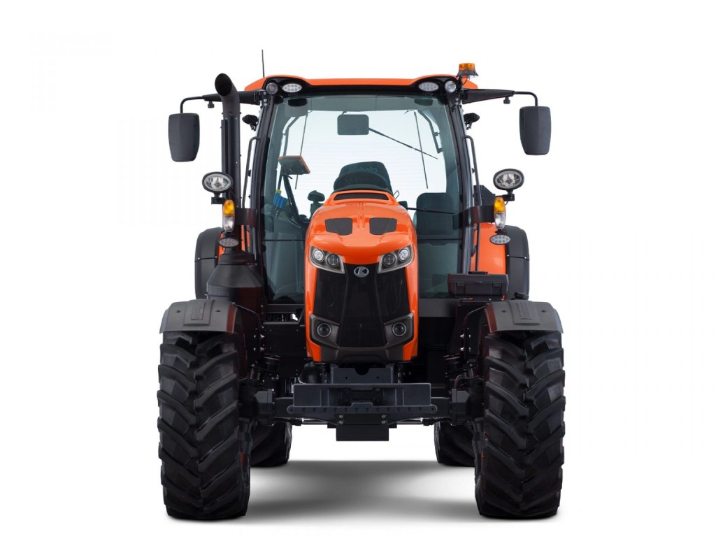 KUBOTA M 6142 utility tractor in press photo against a white backdrop