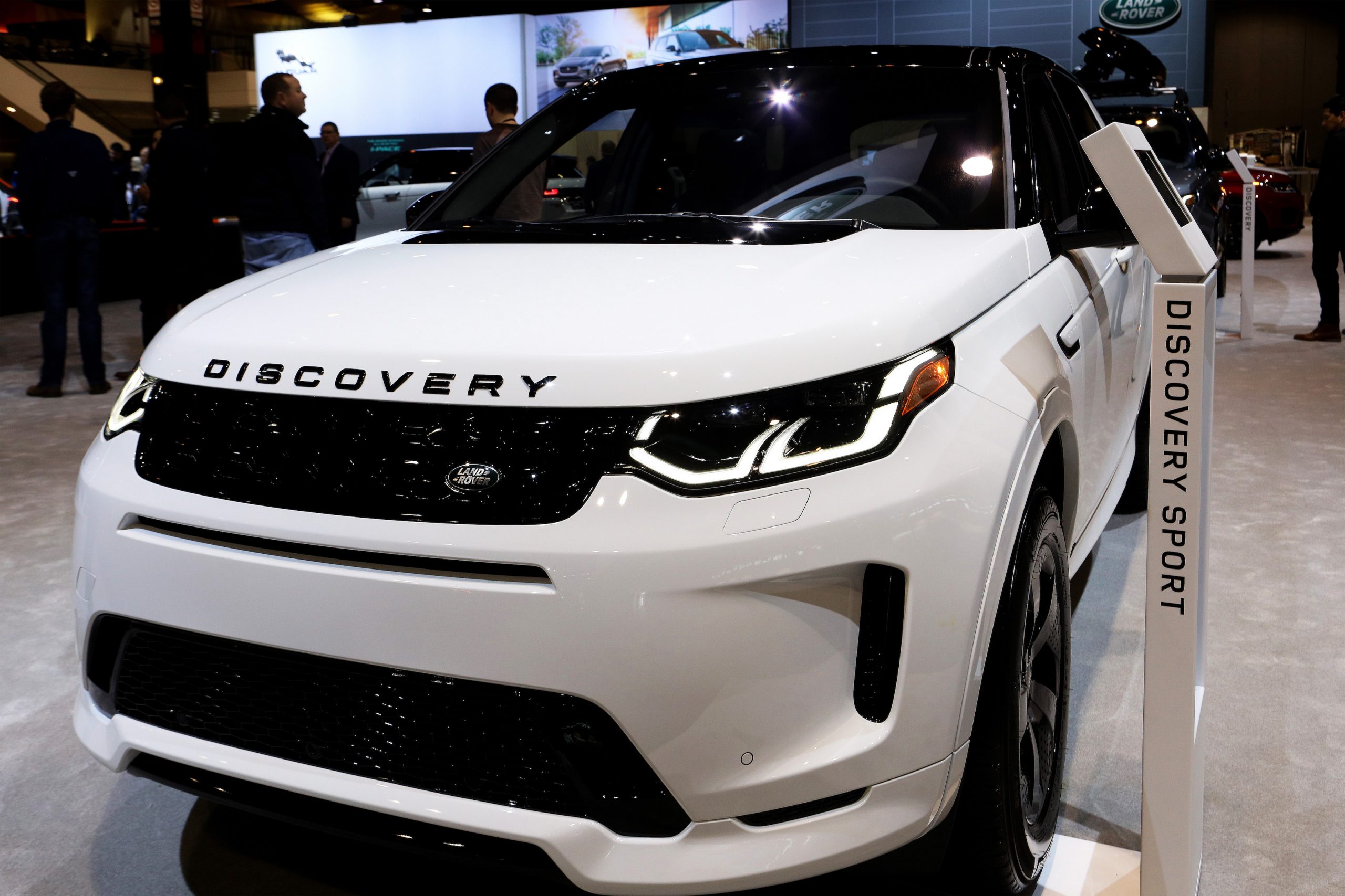 White 2020 Land Rover Discovery Sport with high ground clearance is on display at the 112th Annual Chicago Auto Show