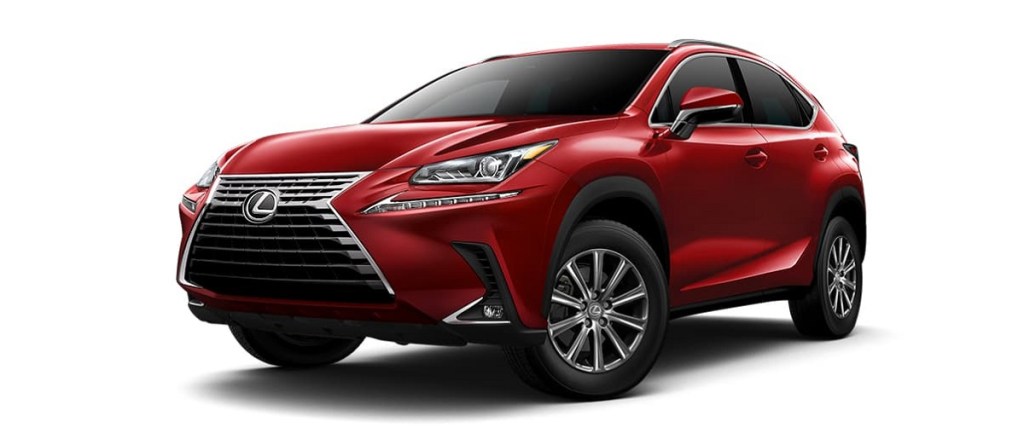 A red 2021 Lexus NX against a white background.