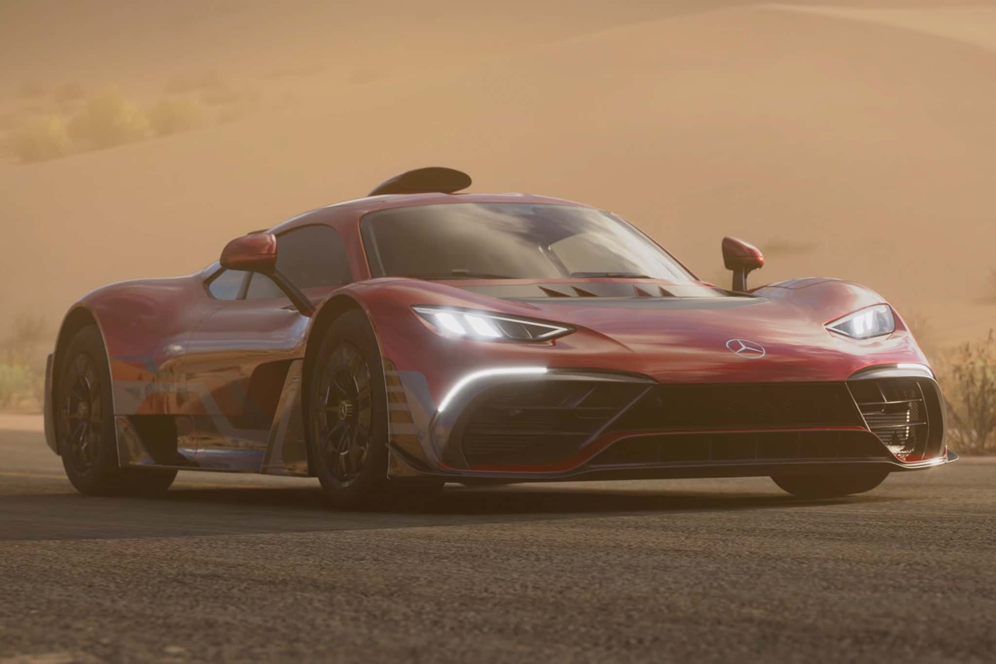 Screen grab of the Hero car for Forza Horizon 5, a Mercedes-AMG One. This new game represents one of the best car games of all time