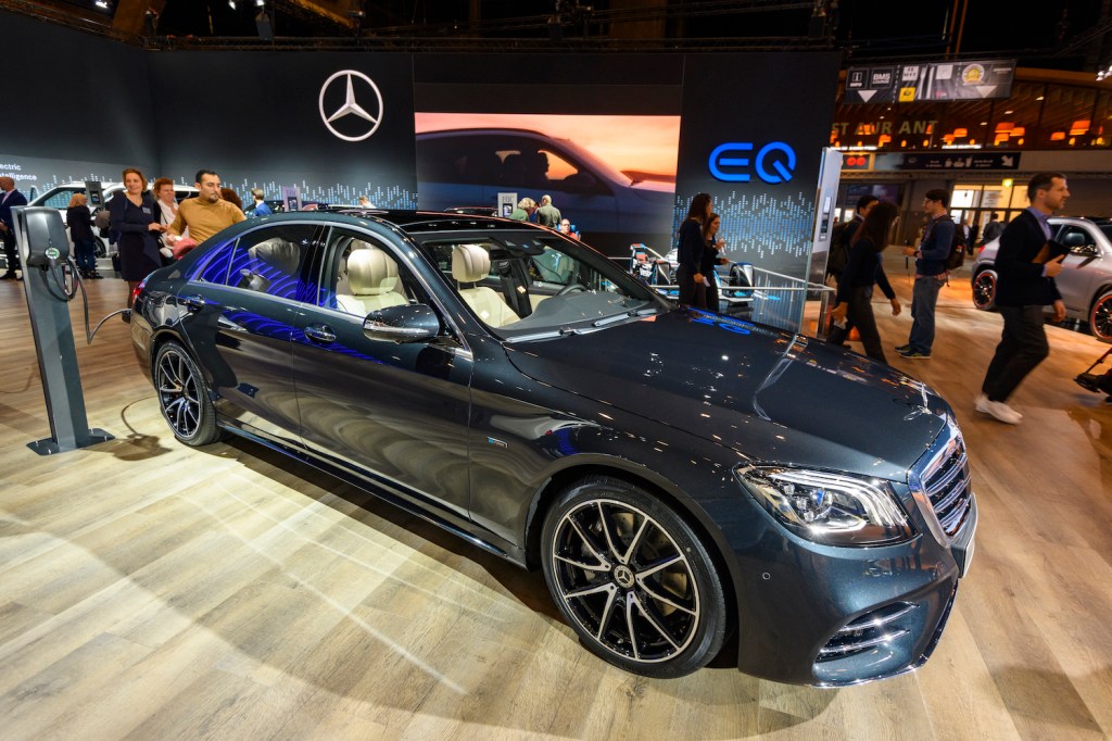 A Mercedes-Benz S-Class at an auto show, the S-Class is one of the best luxury cars for tall driver