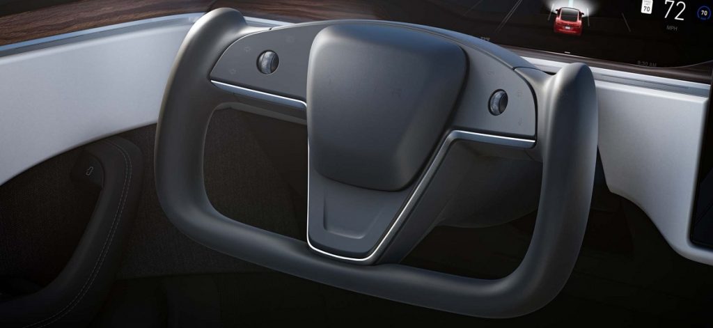 The Y-shaped steering wheel of the Tesla Model S.