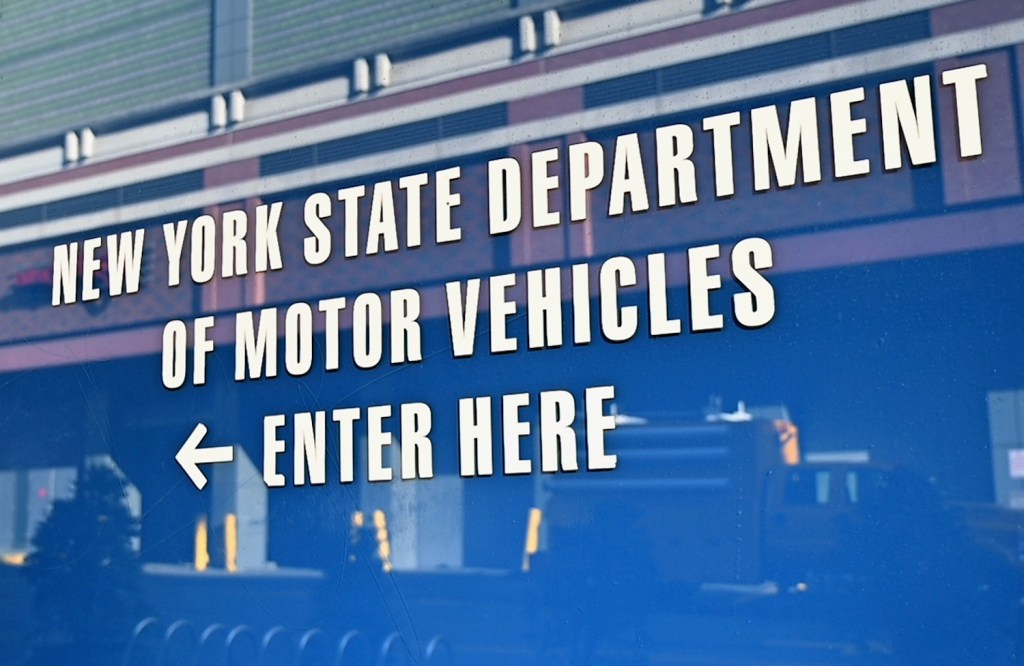 A view of the NY DMV's signage, if you lose your car's title, you will need to visit the DMV