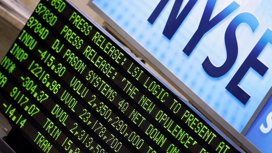 The stock ticker board at the New York Stock Exchange on February 27, 2007, in New York City