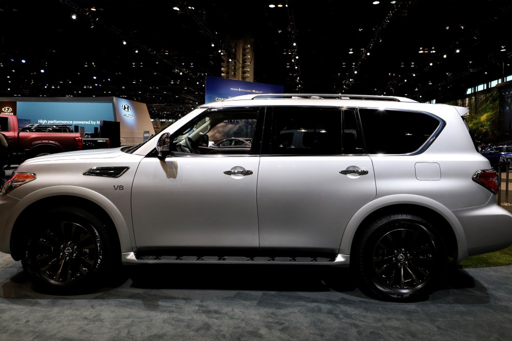Silver 2019 Nissan Armada is on display at the 111th Annual Chicago Auto Show at McCormick Place