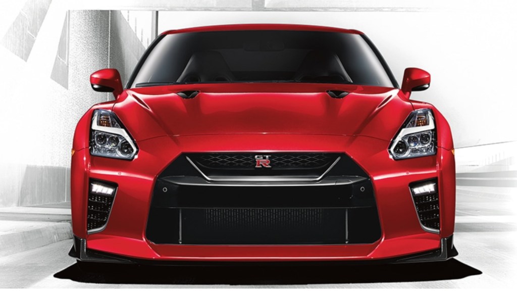 A red Nissan GT-R. 
