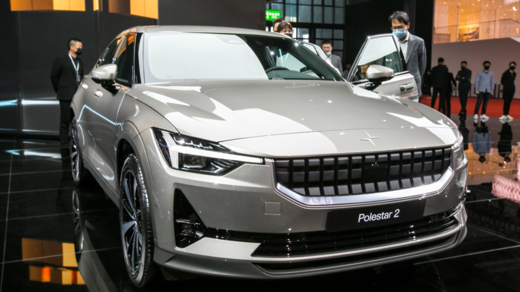 Gray Polestar 2 electric car during the 19th Shanghai International Automobile Industry Exhibition.