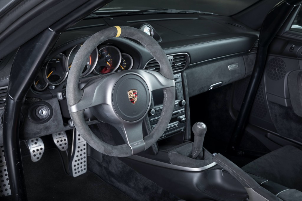 Interior detail of a Porsche 997 GT2 RS sports car.