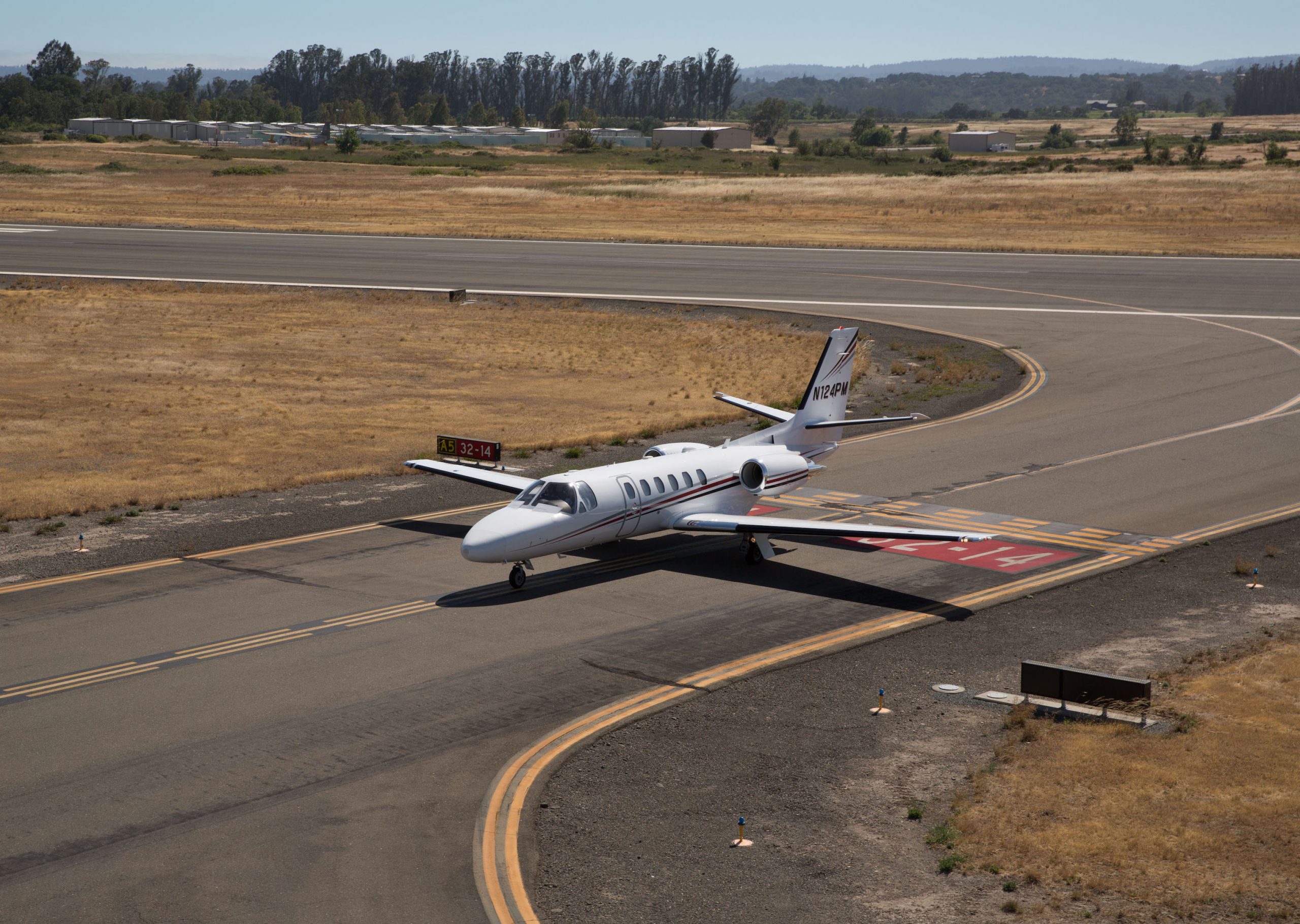 A Cessna Citation jet airplane is viewed at Charles M. Schulz Sonoma County Airport