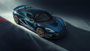 An image of a Rimac Nevera inside of a photo studio.