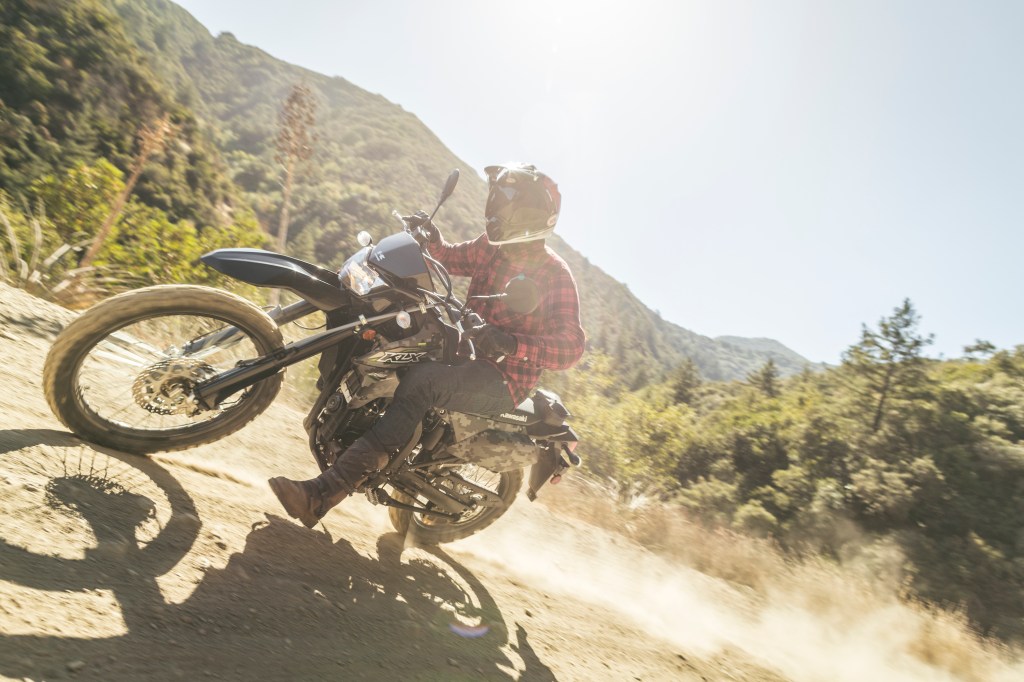 off-road rider tearing it up with a dual-sport