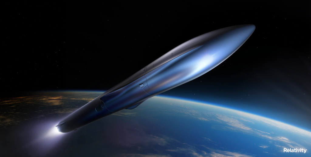 Relativity Space Terran R rocket rendered in space