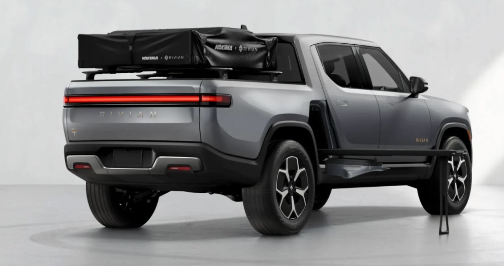 Rivian R1T fitted with roof tent and electric kitchen