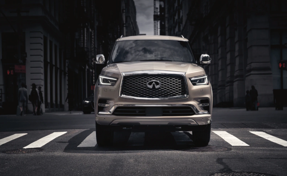 The 2021 Infiniti QX80 driving up the street