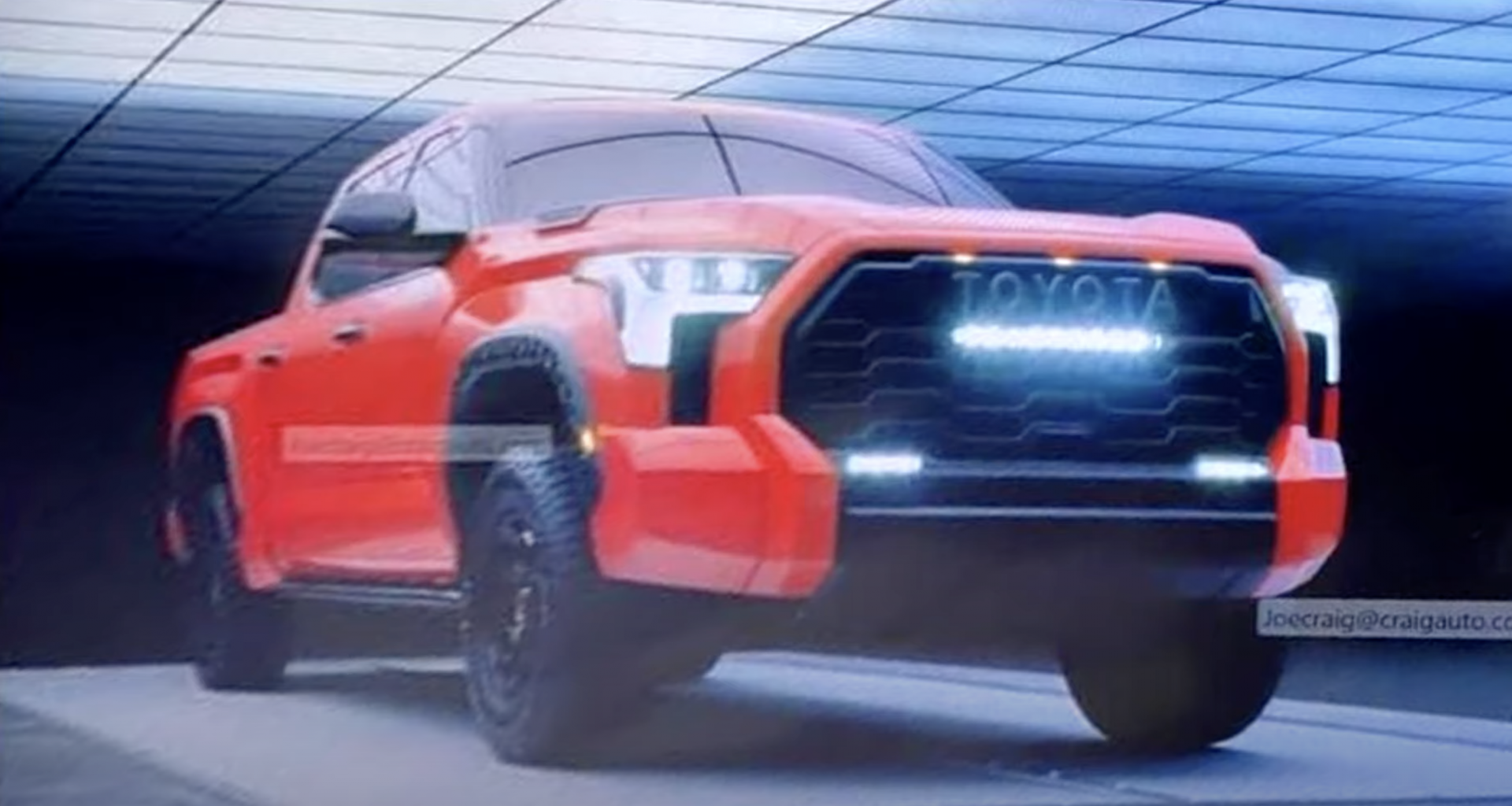 A leaked image of a 2022 Toyota Tundra TRD Pro on a screen.