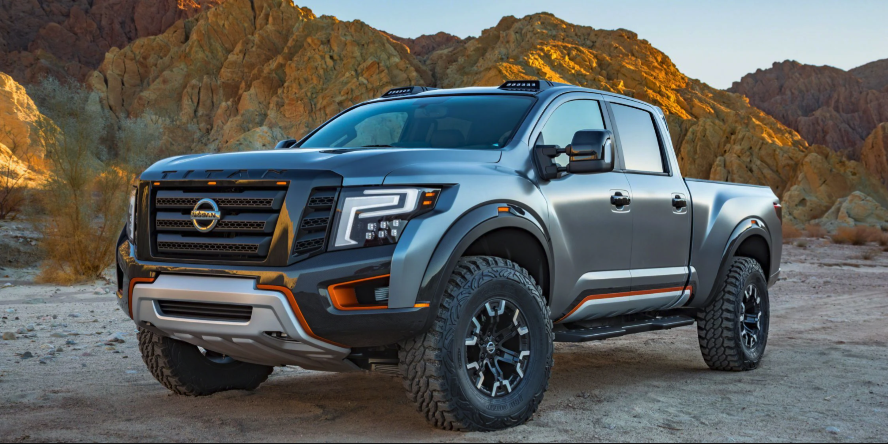 The 2021 Nissan Titan Warrior concept parked outdoors
