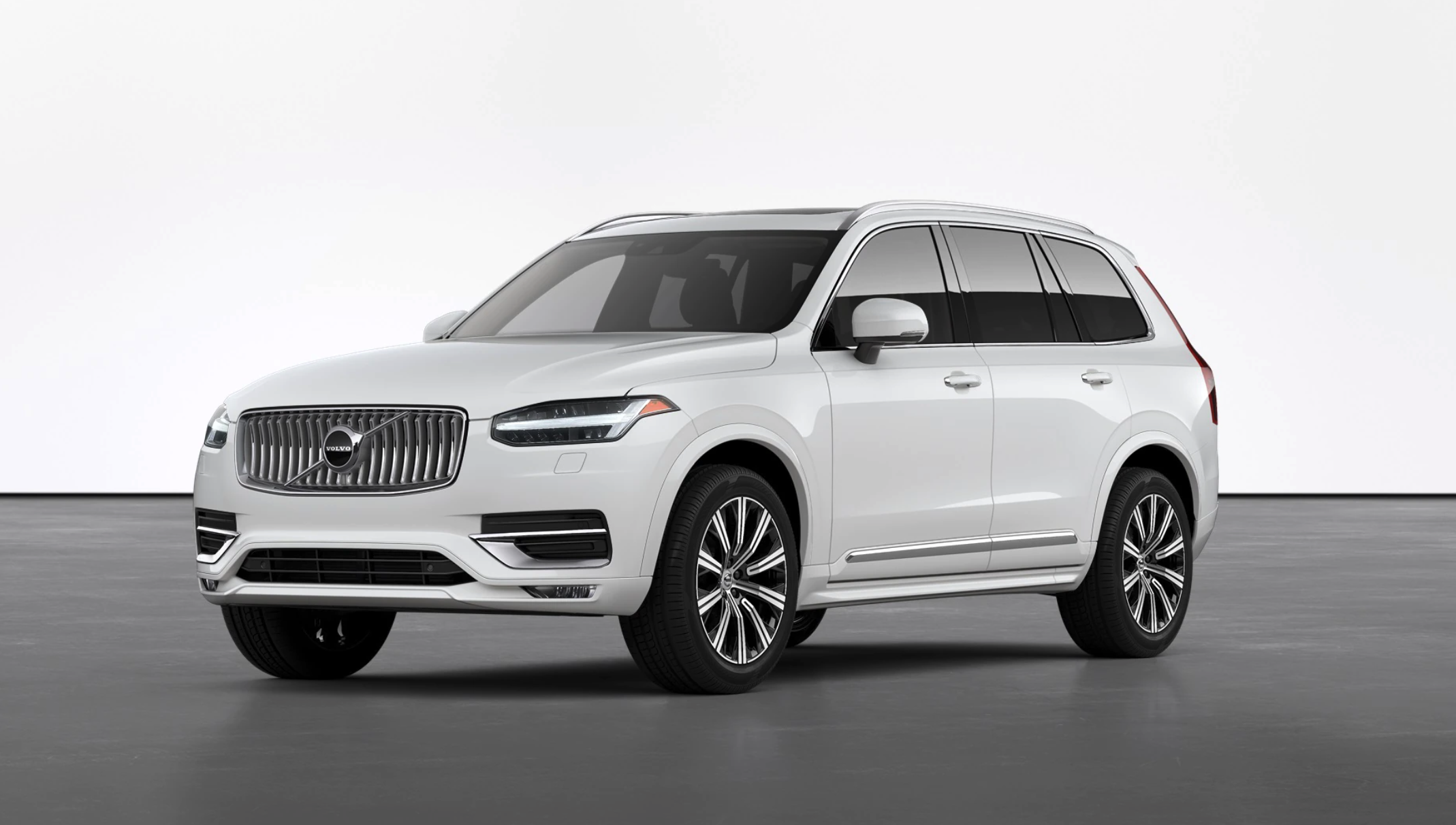 A white 2021 Volvo XC90 on display