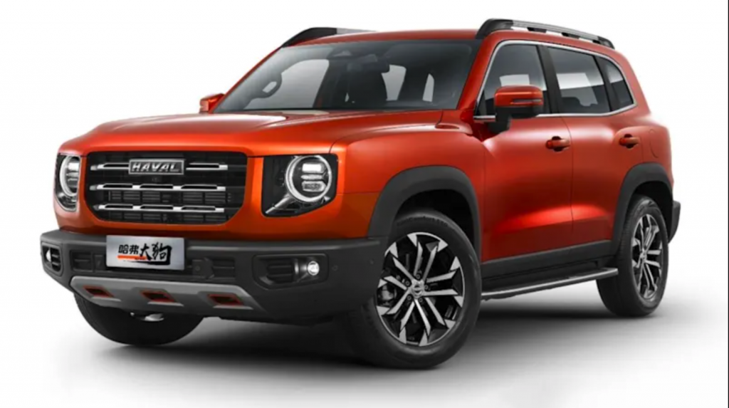 An orange Haval Big Dog SUV on with a white background 
