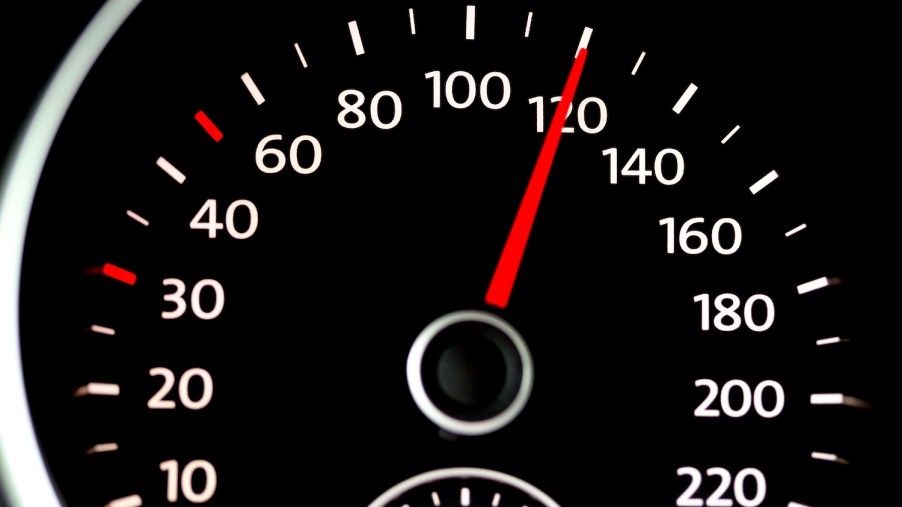 A speedometer showing 120 mph