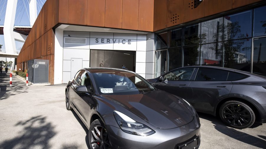 A gray Tesla Inc. Model 3 electric vehicle at the automaker's showroom in Shanghai, China, on Friday, Jan. 8, 2021. Tesla customers in China wanting to get the new locally made Model Y are facing a longer wait, signaling strong initial demand for the Shanghai-built SUV
