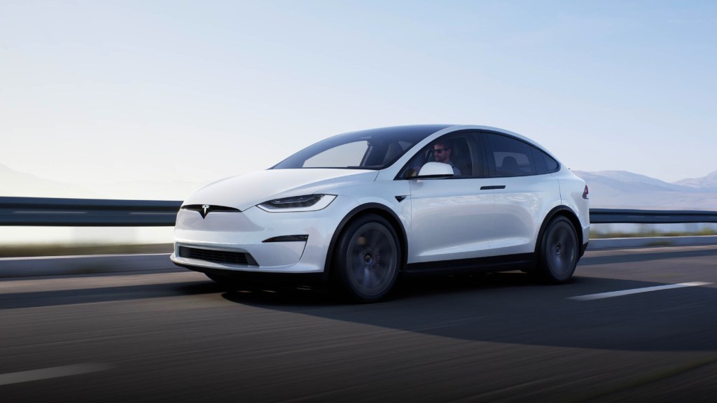 A white Tesla Model X.
