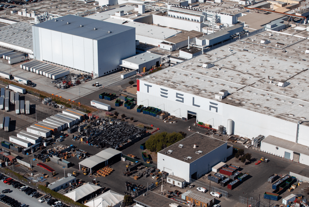 Aerial shot of Fremont Tesla factory