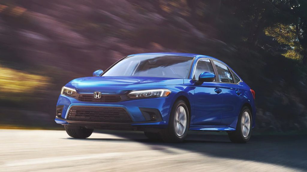 A blue 2021 Honda Civic. 