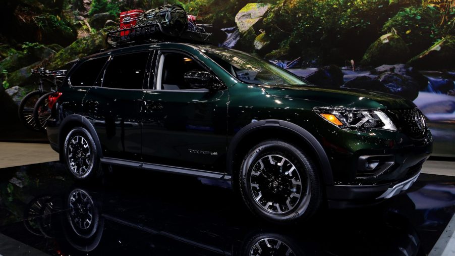 Green 2019 Nissan Pathfinder Rock Creek Edition is on display at the 111th Annual Chicago Auto Show