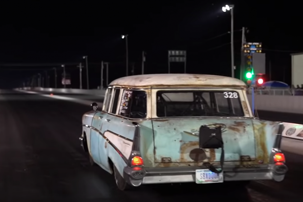 Tom and Aydan Bailey 1957 Chevy making a pass