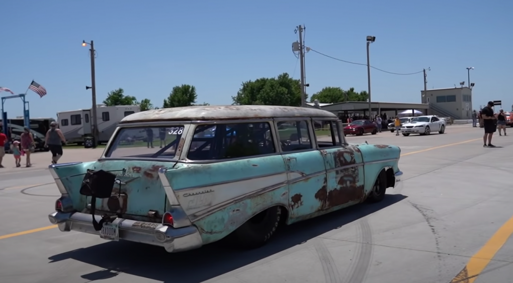 Tom and Aydan Bailey 1957 Chevy Drag Week rear 3/4 view