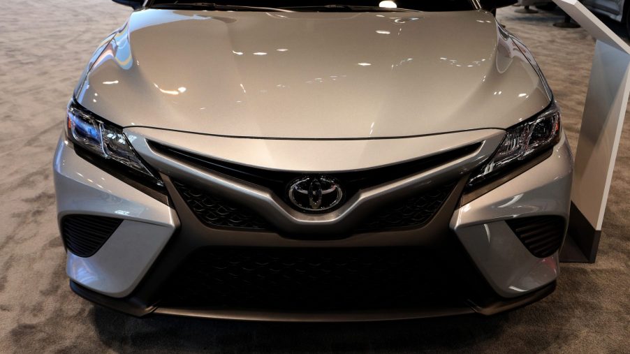 Silver 2020 Toyota Camry Hybrid is on display at the 112th Annual Chicago Auto Show at McCormick Place