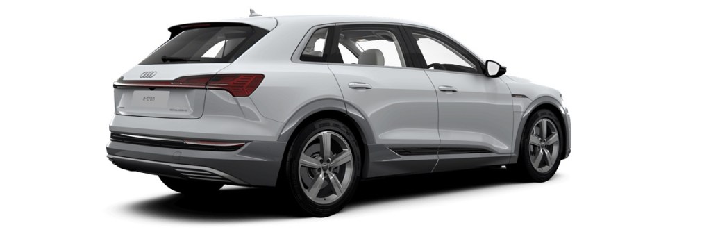 A white U.K. version of the Audi e-tron.