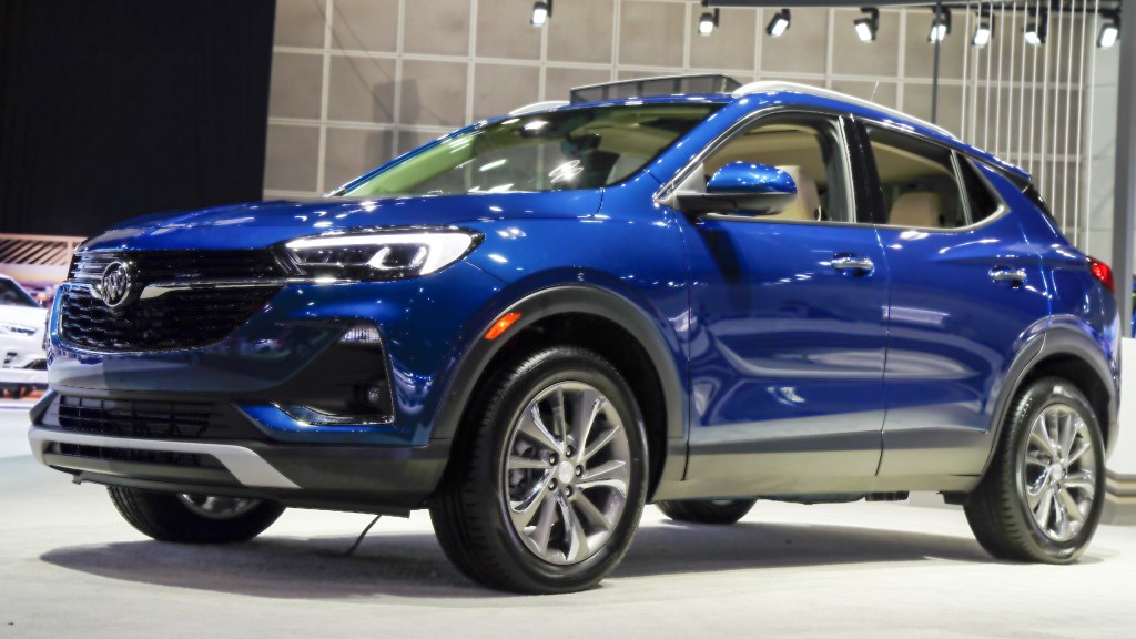 A blue Buick Encore GX vehicle sits on display during AutoMobility LA ahead of the Los Angeles Auto Show in Los Angeles, California.