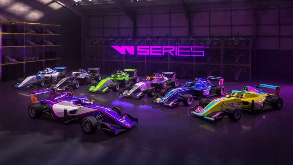 W series cars lined up for promotional photo for the women-only racing series. The female race car drivers are going to change the game